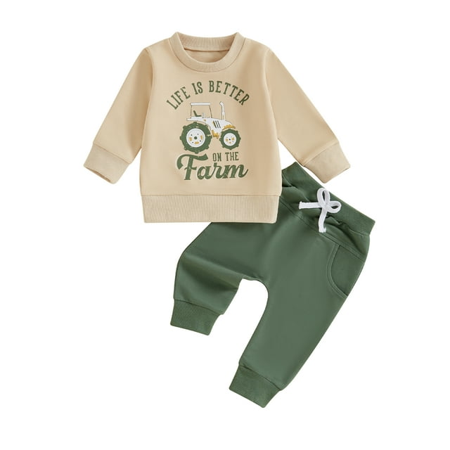 SUNSIOM Ensemble Automne Hiver Garçon Imprimé Lettre Tractor Sweat à Manches Longues avec Poches Vêtements de Ferme pour Bébé
