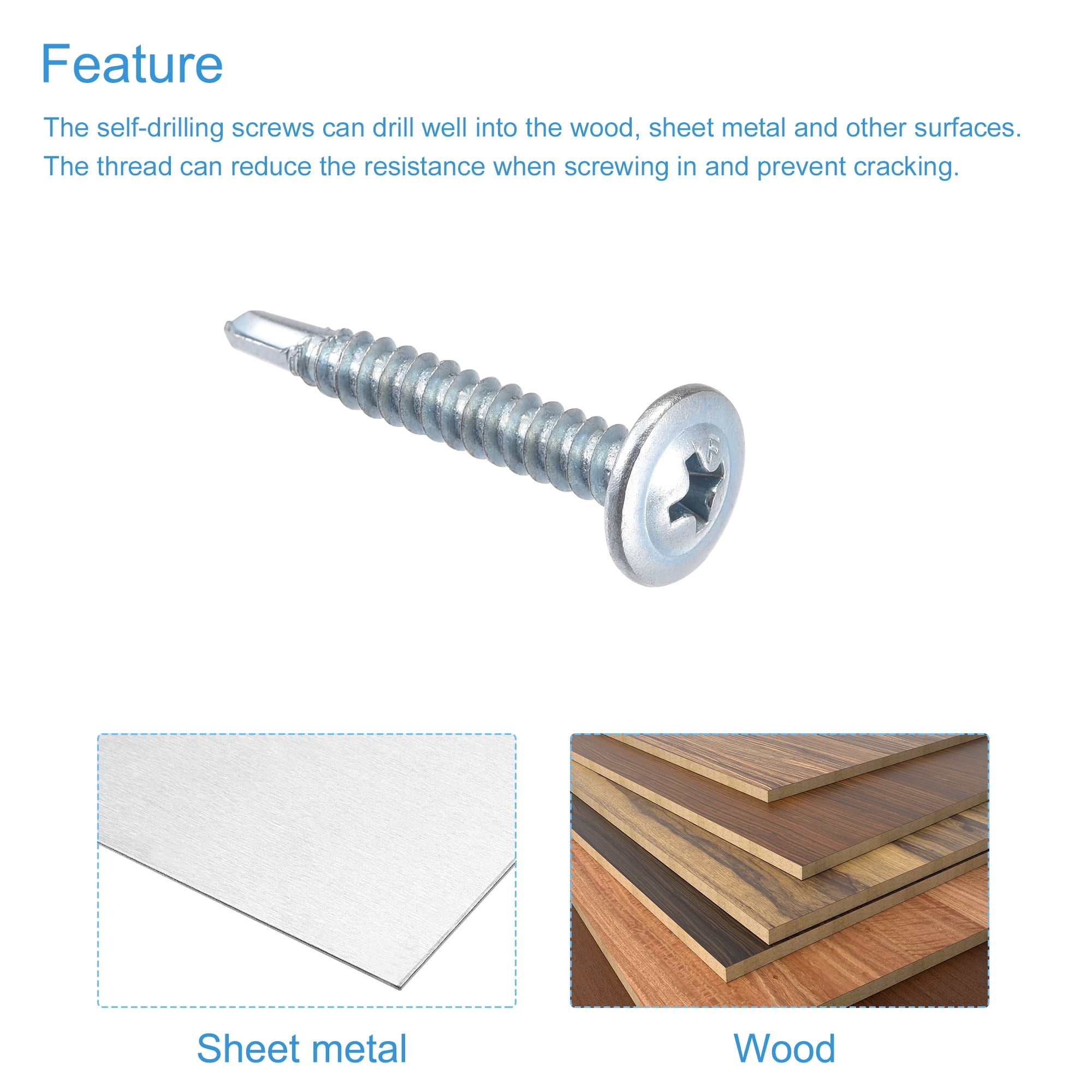 Uxcell #8 x 1-1/4" Carbon Steel Phillips Head Self Tapping Screws Silver Tone 200 Pack
