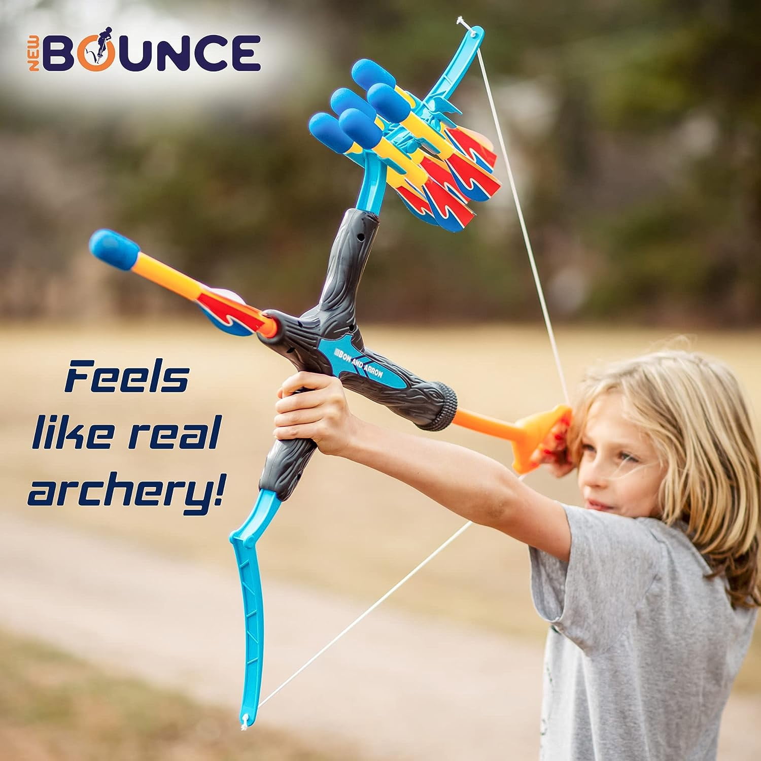 New Bounce Bow and Arrow Set for Kids, Toddler Archery Set with Target Poster, Foam Rocket Arrows, Outdoor Bow and Arrow Toy Gift for Ages 8–12