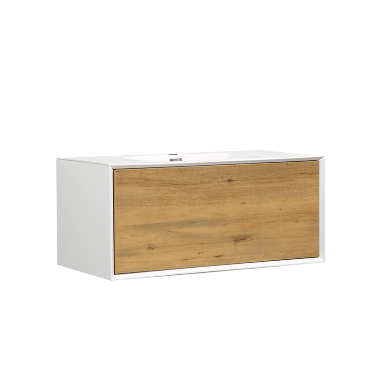 White Oak Floating Bathroom Storage Cabinet With Sliding Doors 