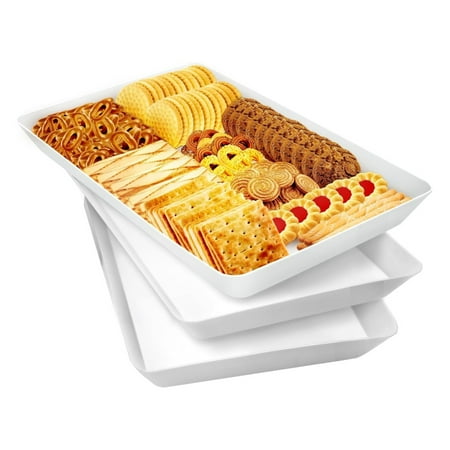 

13.9x9.5x1.8In Stackable Serving Platters Reusable Plastic Trays for Snacks Durable White Serving Platters for Fruit Cookies Dessert Food