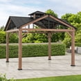 thumbnail image 2 of Sunjoy 12’ x 12’ Black 2-Tier Wooden Frame Outdoor Hardtop Gazebo With Ceiling Hook for Patio, Backyard, and Garden, 2 of 12
