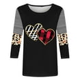 thumbnail image 4 of Valentines Shirt for Womens Plus Size 3/4 Sleeve Tops Cute Plaid Leopard Heart Print Crewneck Tees, 4 of 4