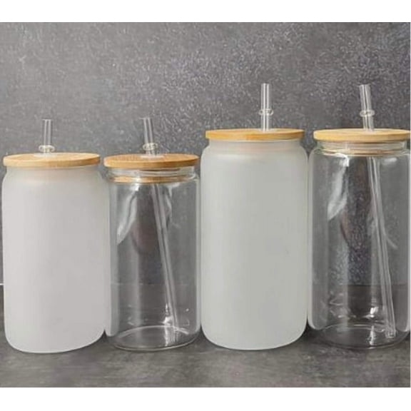 12oz or 16oz Sublimation Blank Glass Can Jar Tumbler (Clear or Frosted)