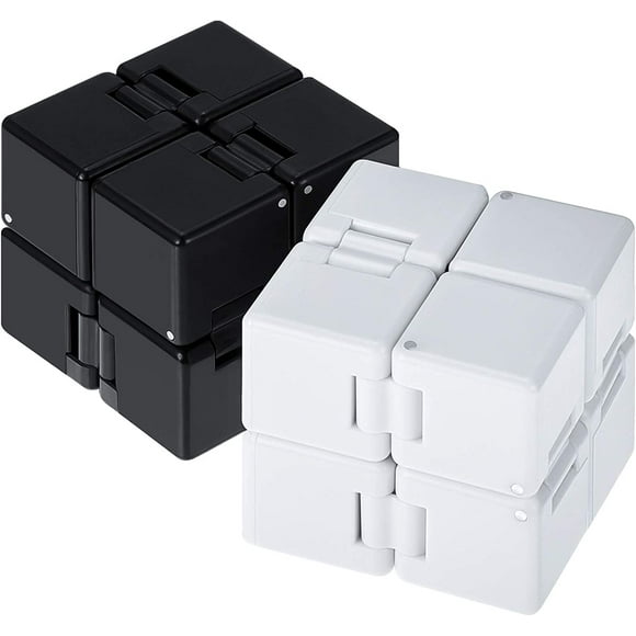 2 Packs Infinity Cube Fidget Toys Fidget Blocks, Mini Infinity Cube Desk Toy Stress Relief Toys, ADHD Cube Desk Toy for Kids and Adults, Sensory Toys for Autistic Children (Black, White)