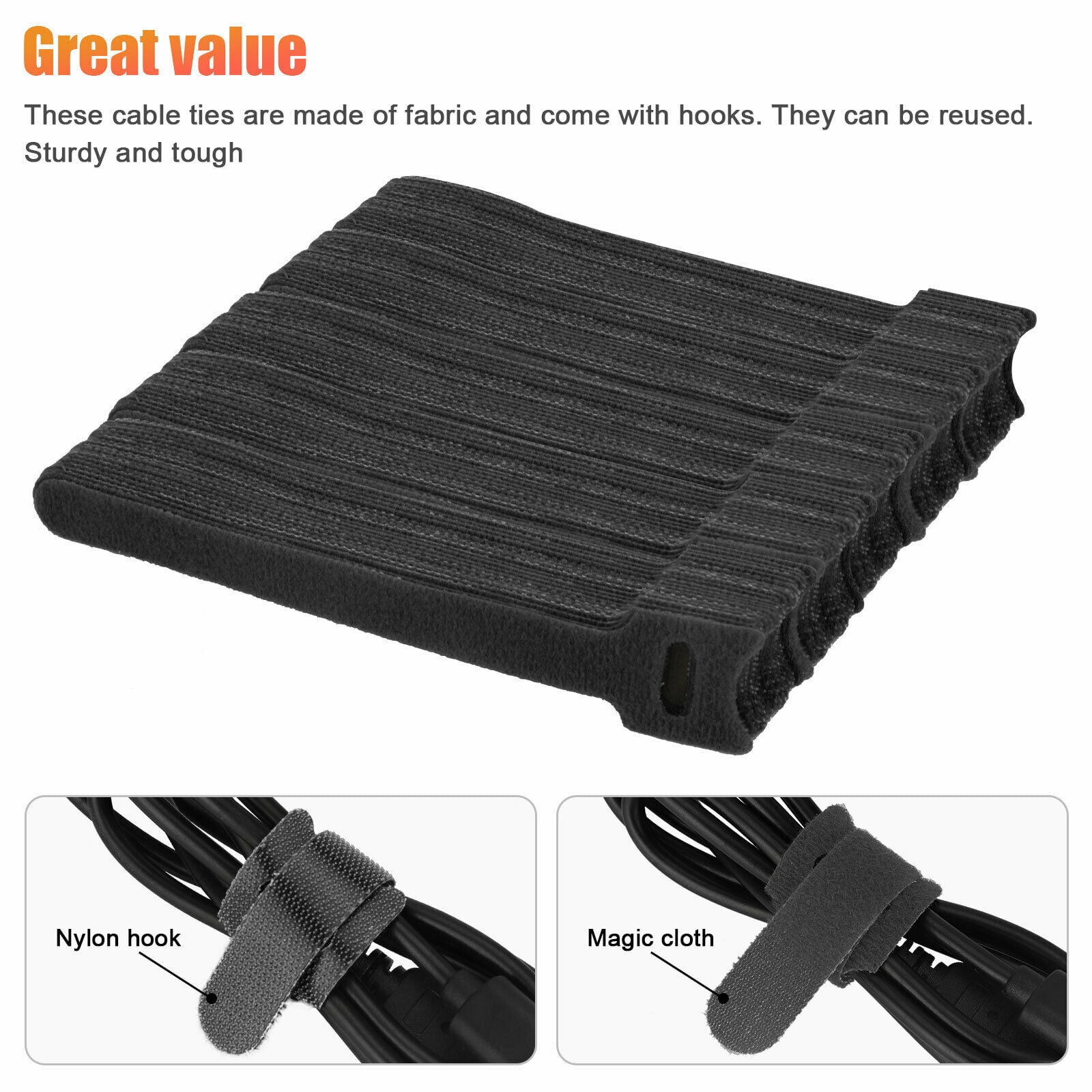 100-Pack Reusable Hook & Loop Cable Ties, 6 Inch | Adjustable Cord Organizers For Wire Management