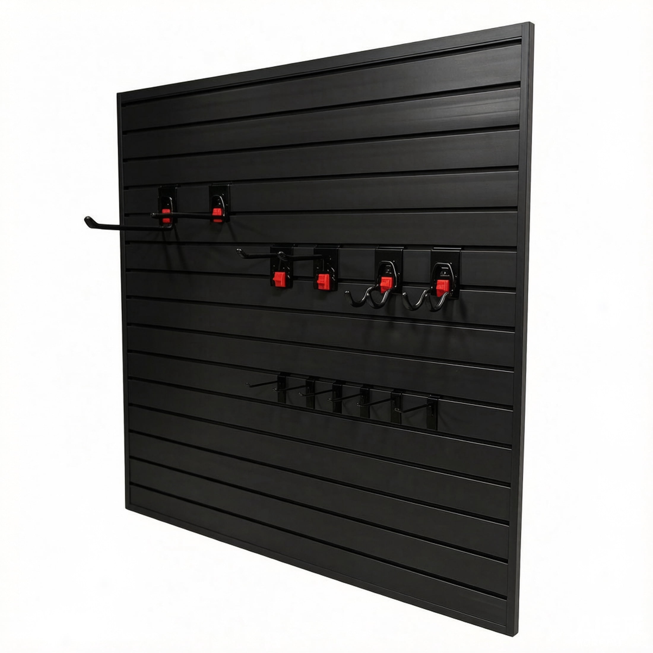 GDF Studio 4x4FT PVC Slatwall Panel Kit Garage Storage System with 12 Hooks, Lightweight Water-Resistant Panels, Black