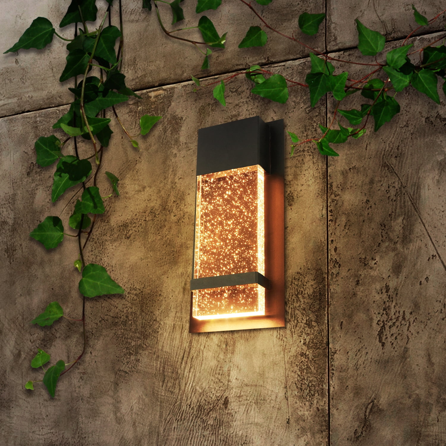 Sunlite LED Wall Sconce with Rain Glass Panel, 12 Watts, 600 Lumens, Indoor/Outdoor, Black Finish, ADA, 3000K, ETL Listed
