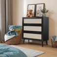 thumbnail image 5 of 3 Drawer Rattan Dressing Table, Nightstand Table Dressing Drawer Chest with Metal Handles, Farmhouse Rattan Dressing Storage Table for Closet Storage of Clothes, Cosmetics, Black, 5 of 8