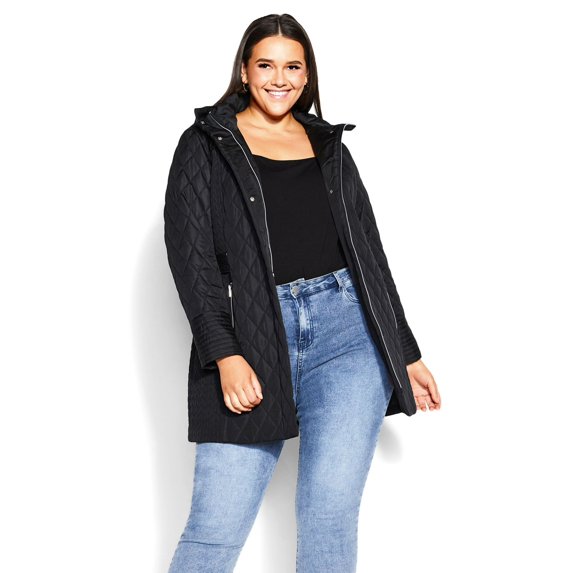 Avenue Women's Plus Size Multi Stitch Fully Lined Zip Up Quilted Coat