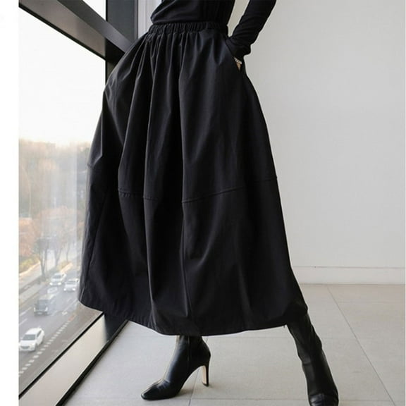 Antinious Winter Skirts for Women,Skirts for Women Trendy,Fashionable Skirts for Women Solid Hanging Mid Length Belt Casual Style Midi Skirt,Black,XL