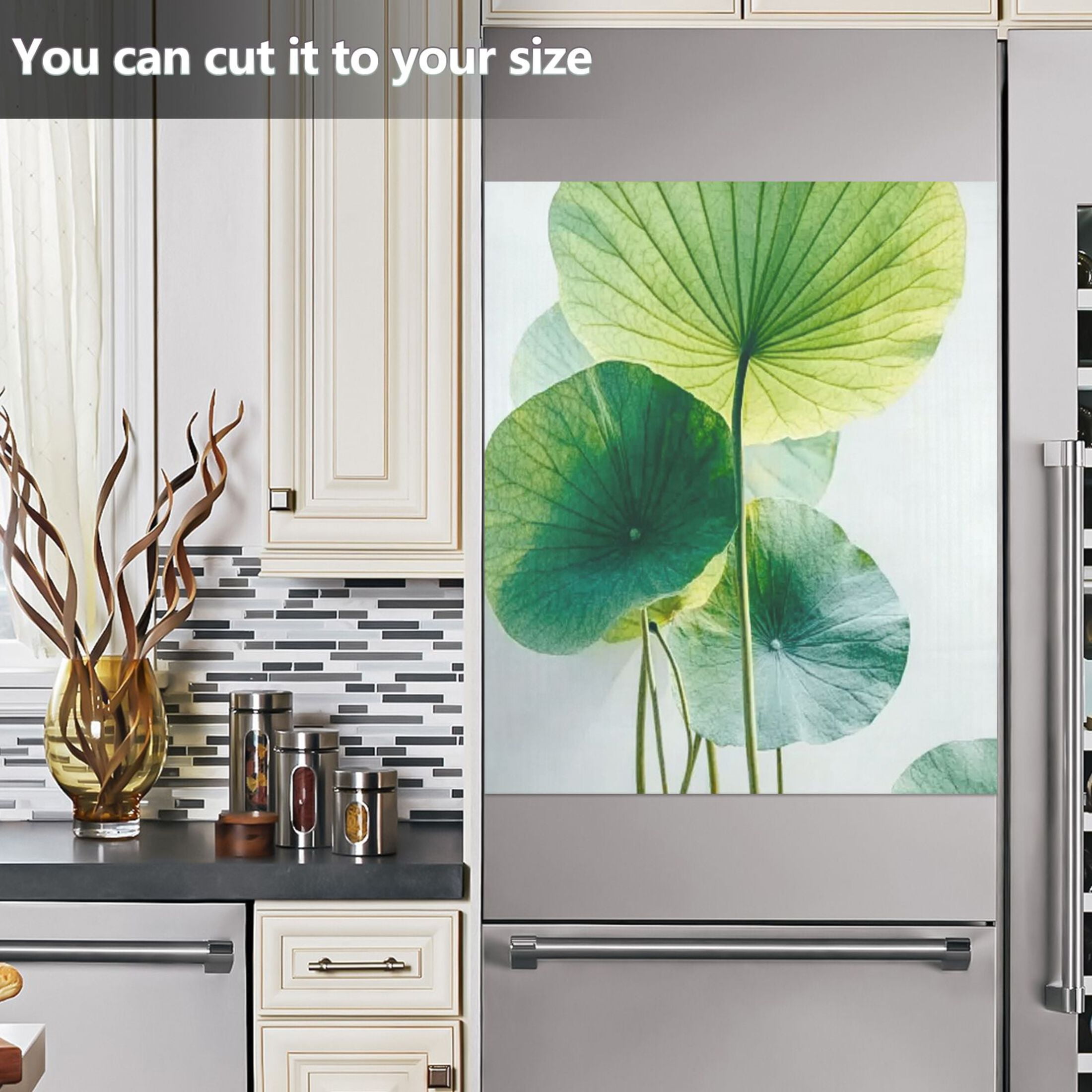 IAUYY Magnetic decorative sticker - 23x26 Inch PVC Refrigerator Decorative Cover, Removable DIY Art for Kitchen Appliances Green Leaf