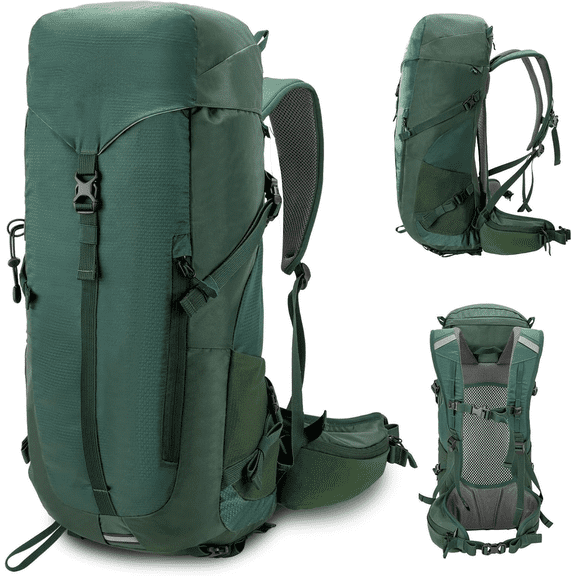 Internal-frame Hiking Backpack: 30L Camping Backpack for Men Women Lightweight Waterproof Rain Cover Green