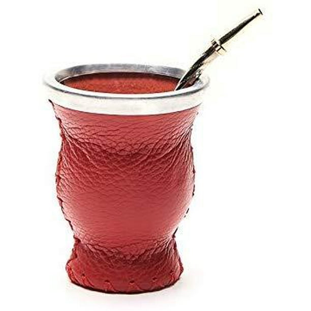 Leather & Glass Yerba Mate Gourd Set (Mate Cup) with Yerba Mate