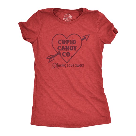 Womens Cupid Candy Co T Shirt Funny Valentines Day T shirts for Women (Heather Red - CANDY) - XXL