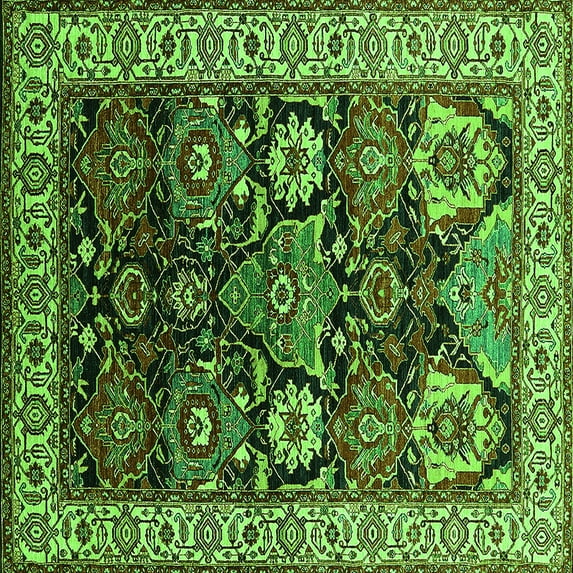 Ahgly Company Indoor Square Oriental Green Industrial Area Rugs, 3' Square