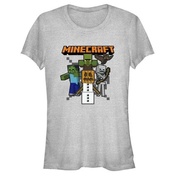 Junior's Minecraft Halloween Creeper and Mobs  Graphic Tee Athletic Heather Medium