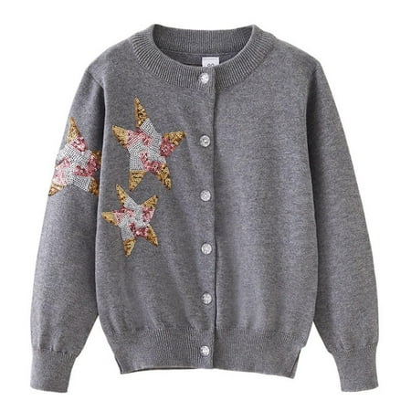 

Hinvhai Toddler Girls Printed Knitted Cardigan Sweater Clearance Fashion Casual Classic Button Up Long Sleeve Solid Color Sweater Tops Sequin Crewneck Cardigan for Winter Gray 3 Years(100)