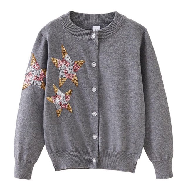 Cameland Mode Enfants 2-12 Ans Cardigan à Sequins Pentagramme Bouton Col Rond Manches Longues à Capuche Veste/manteau Décontracté