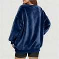 thumbnail image 4 of WTOBBY Women's V-Neck Sweatshirt Plush Solid Color Casual Fashion Long Sleeve with Pocketed Pullover Top, Soft Fleece Fabric for Warmth, Cozy Wear for Fall and Winter,Dark Blue S, 4 of 5
