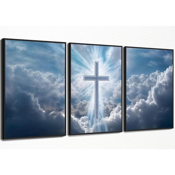 Hieng Christian Cross Wall Art Catholic Canvas Posters Prints Modern Religion Artwork Church Painting Pictures for Living Room Bedroom Dining Room Office Wall Decor Unframed