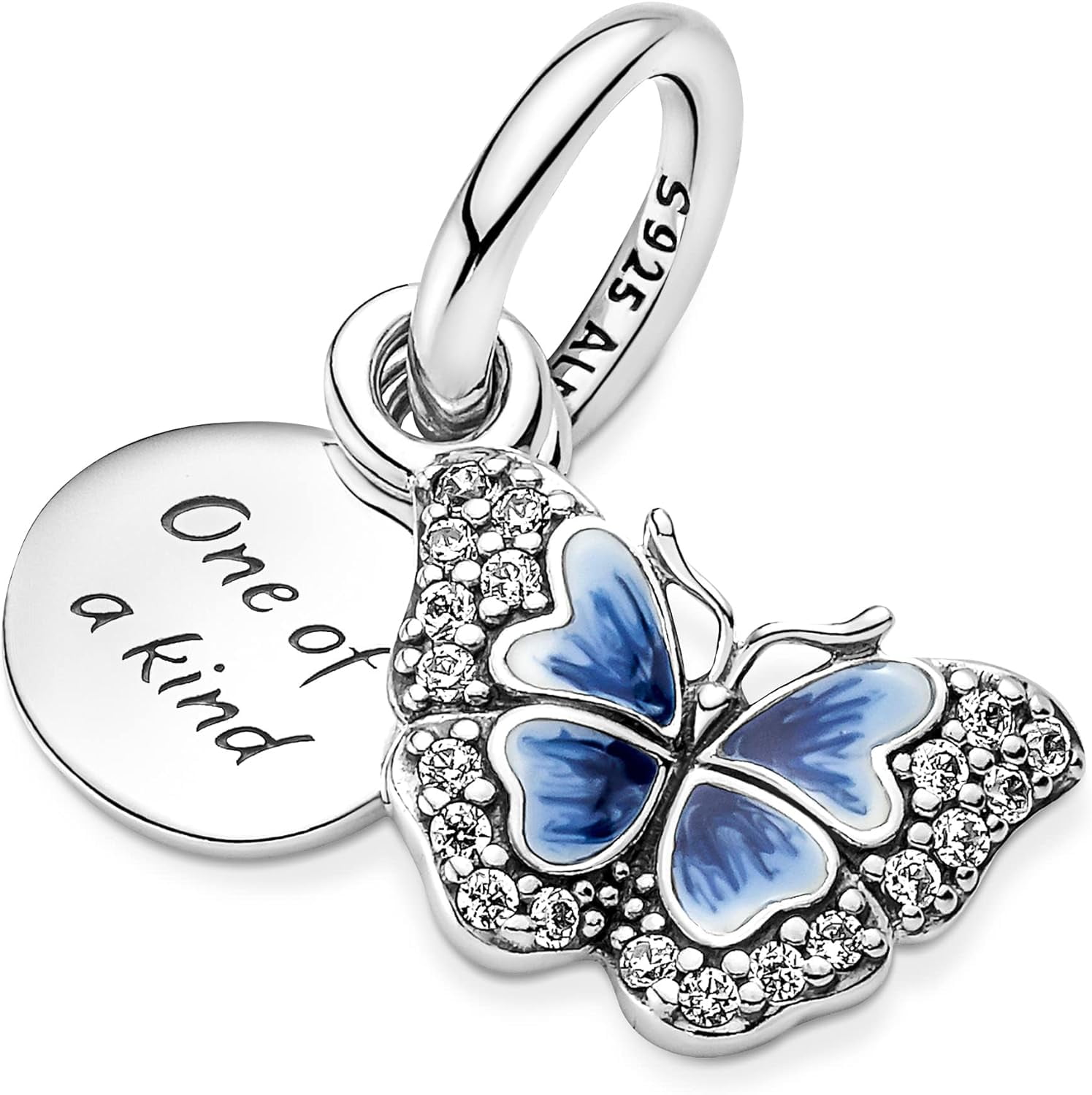 Pandora Moments Blue Butterfly Quote Double Dangle Charm