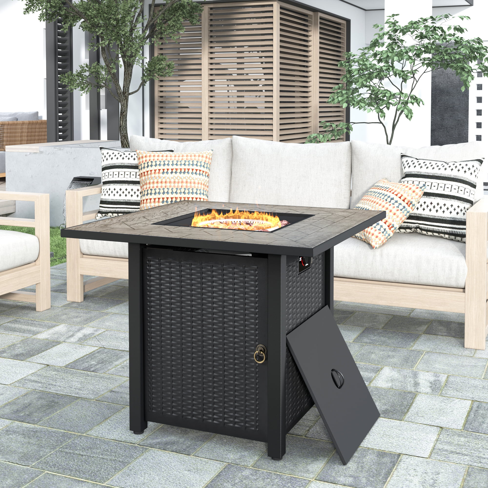 Patio Square Gas Fire Pit Table, 30 Inch Fire Pit Table