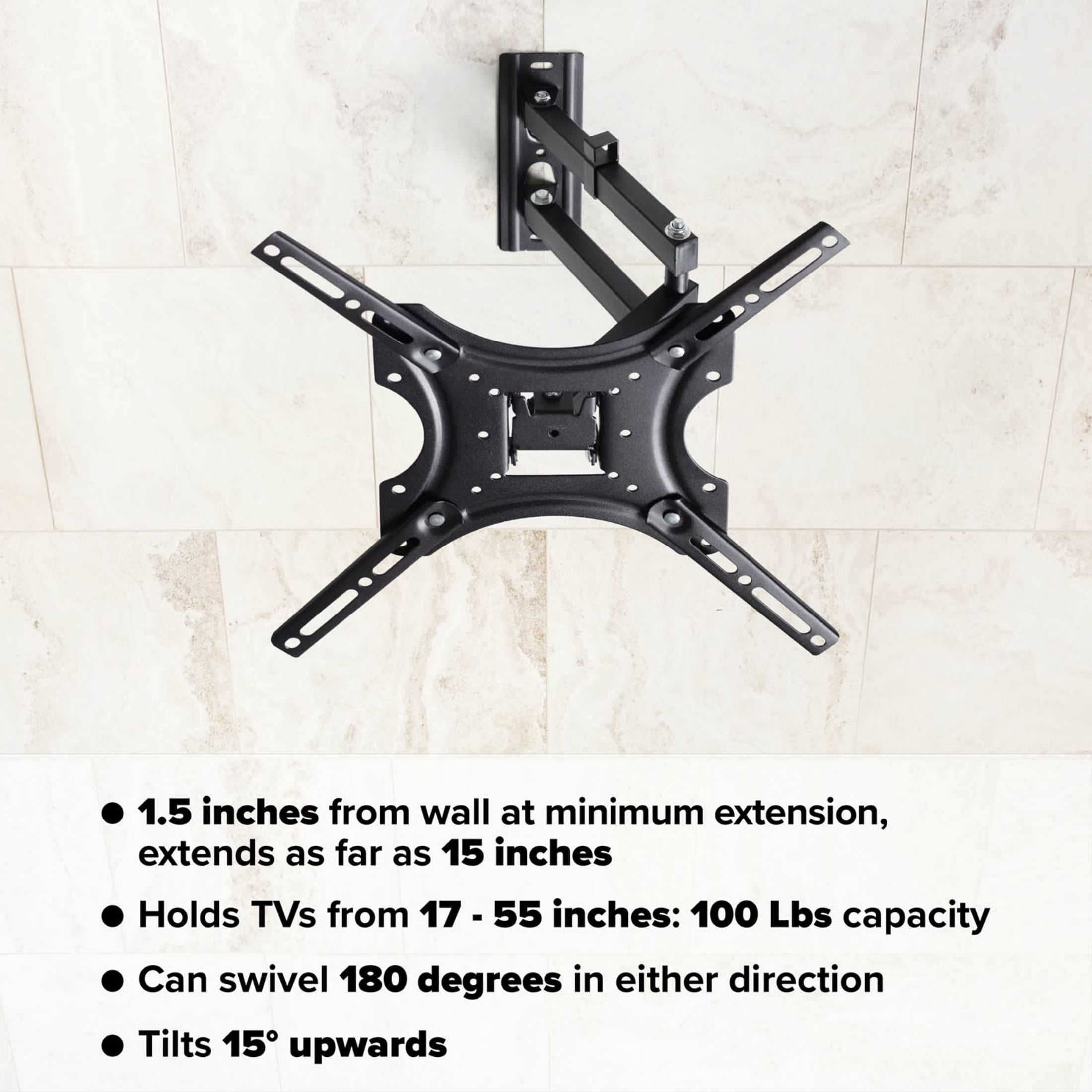 Emerald Full Motion TV Wall Mount Kit for 13-65” TVs, Swivel TV Mount with 10’ LED Cable and Universal Remote Control