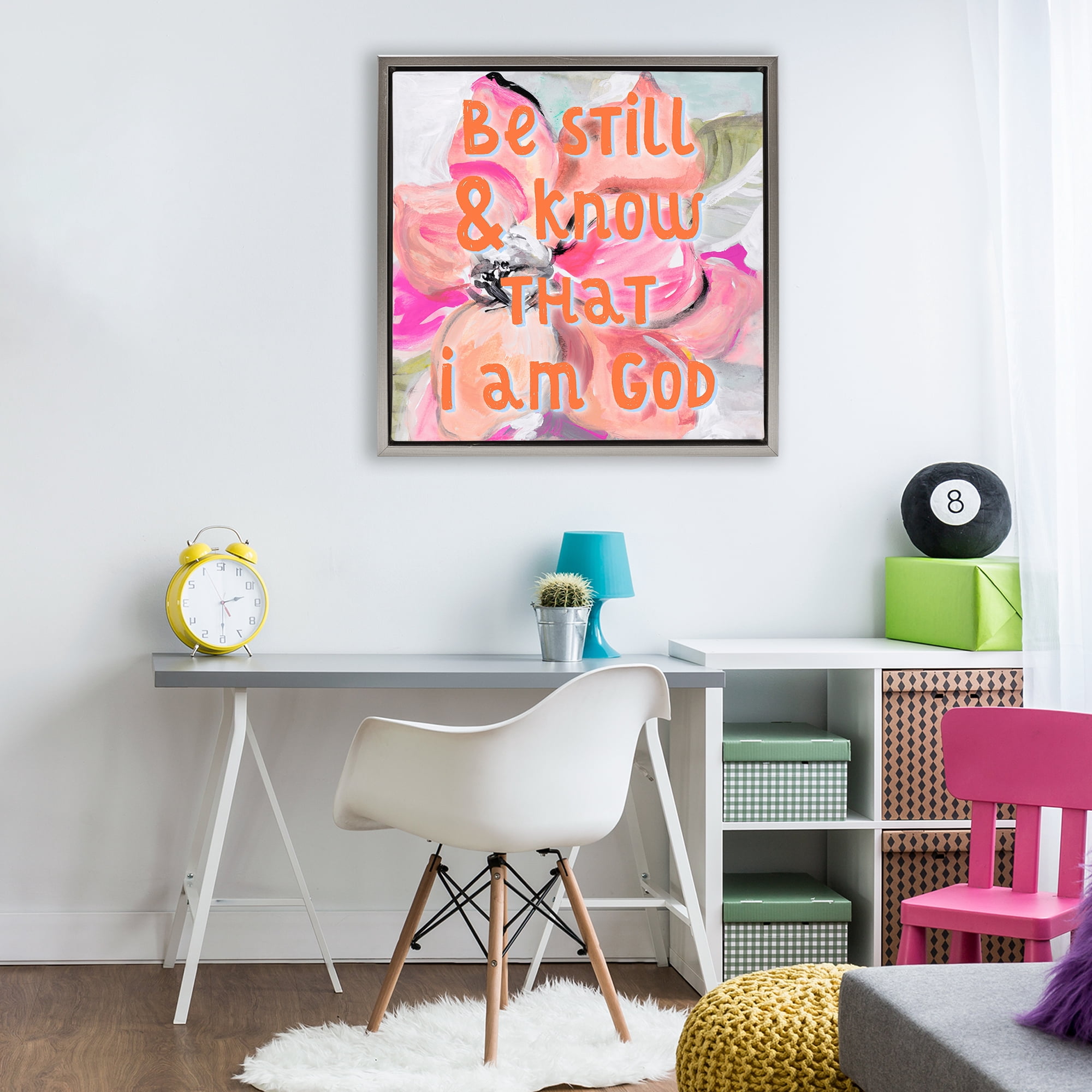 Stupell Industries Bright Be Still Scripture Gray Framed Floater Canvas Wall Art, design by Lanie Loreth