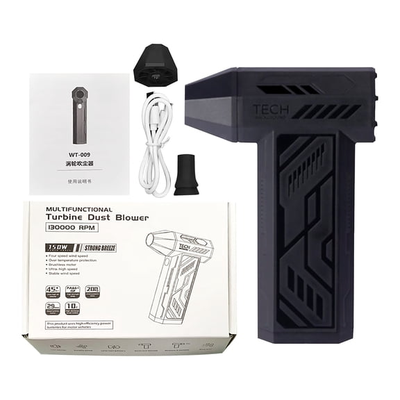 2026 Upgrade LED Turbo Blower, 110,000 RPM Mini Turbo Snow Blower with Dual-Mode & 5-Speed Power, Portable Snow Removal Tool for Car, Home, Driveway (Black)