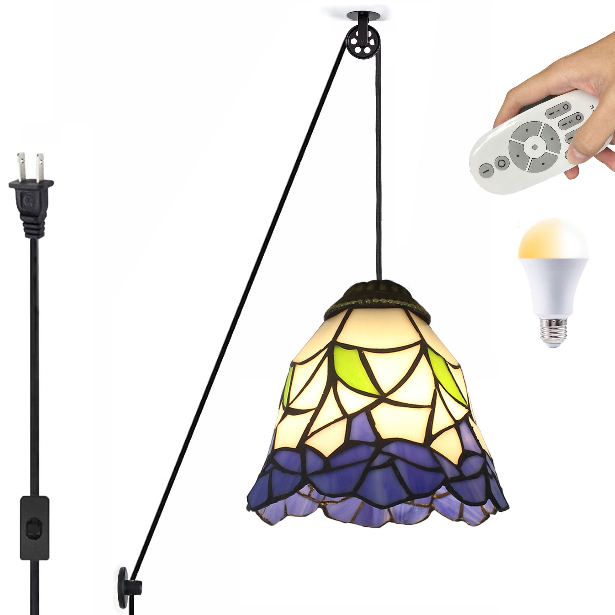 Kiven Plug in Pendant Light,Dimmable Tiffany Style Hanging Light ...