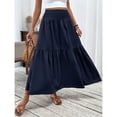 thumbnail image 6 of Women’s High Waist Maxi Skirt with Smocked Elastic Waistband and Tiered A Line Silhouette Casual Long Skirt with Pockets Navy L, 6 of 7
