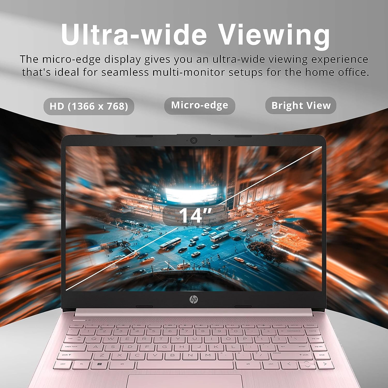 HP Stream 14" HD BrightView Laptop, Intel Celeron N4120, 16GB RAM, 64GB eMMC, Intel UHD Graphics, 720p Webcam, 1 Year Office 365, Pink, Win 11 S, 32GB Hotface USB Card