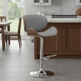 thumbnail image 2 of Pawverly Modern Swivel Bar Stool with Adjustable Height, Faux Leather Counter Height Bar Chair with Bentwood Walnut Seat and Chrome Base for Kitchen Island or Bar, Gray, 2 of 9