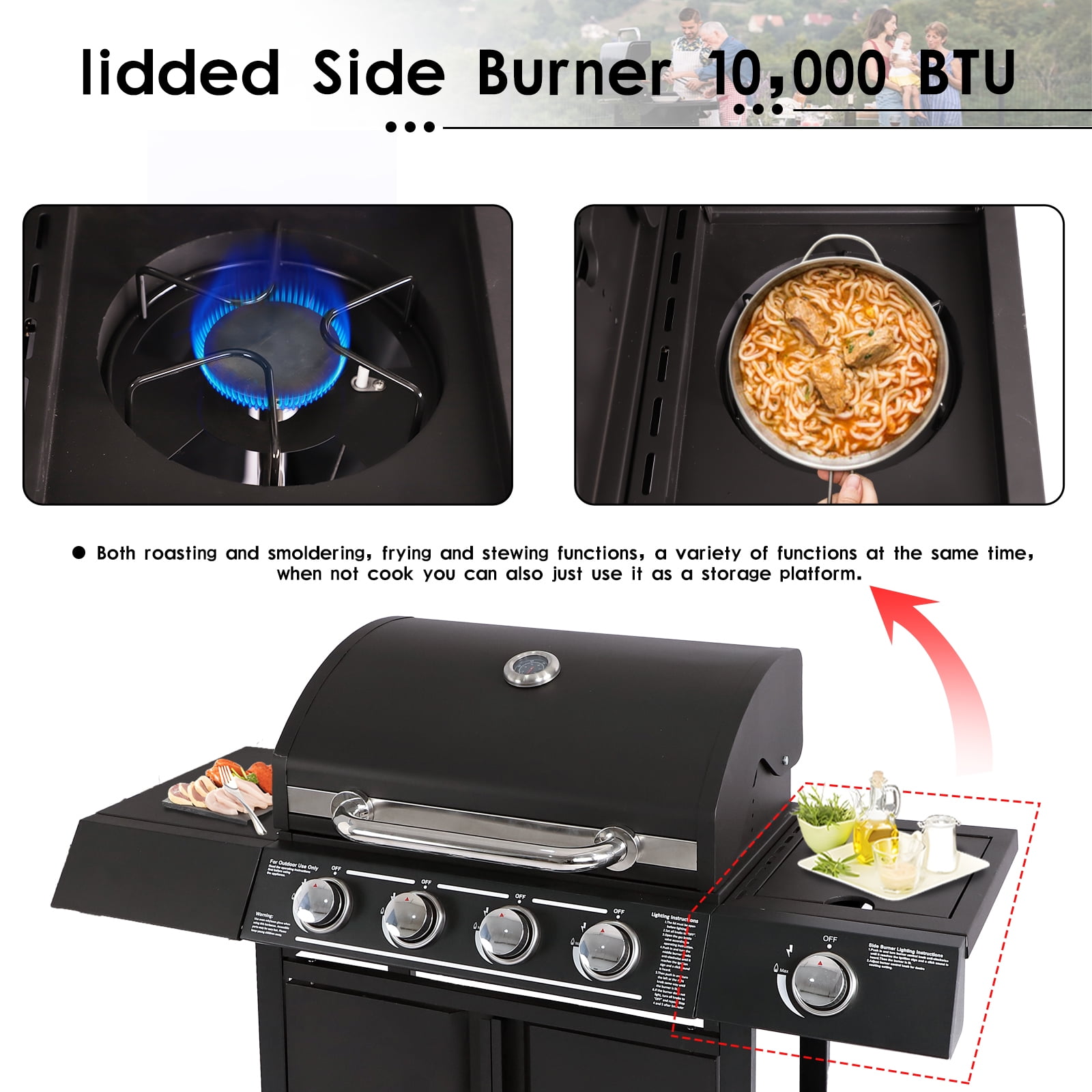 Magic Union 4-Burner Propane Gas Grill with Side Burner and Stainless Steel Grates 50,000 BTU Outdoor Cooking BBQ Grills Cart