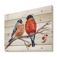 thumbnail image 2 of Designart 'Two Bullfinches On A Hawthorn Branch with Snowfall In Winter' Traditional Print on Natural Pine Wood, 2 of 5