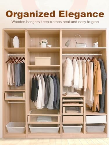 Cherry Wooden Hangers 30 Pack, Solid Wood Hanger with Non Slip Pant Bar, Heavy Duty Wooden Coat Hanger for Closet, Smooth Finish Wood Clothes Hangers for Shirts, Suits, Jackets, Dress
