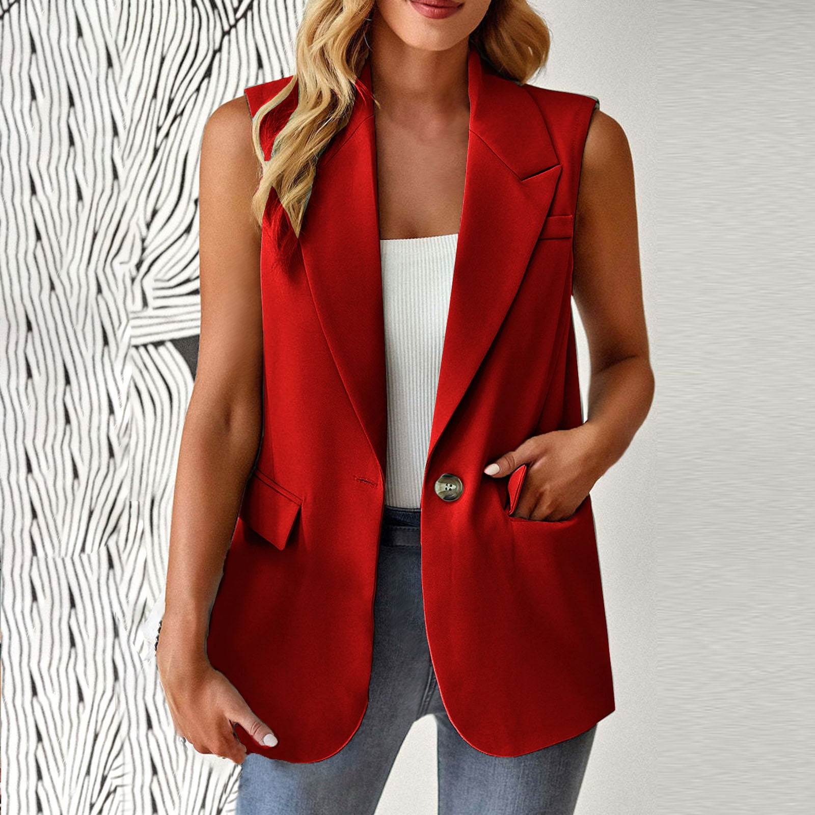 KBODIU Sleeveless Blazer Jackets for Women Casual Lightweight