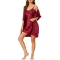 thumbnail image 1 of INSPIRAR CHIC Conjunto de Pijamas de Seda Satinada para Mujeres de 4 Piezas, Top de Cami, Bata de Encaje, Conjuntos M Rojo, 1 of 6