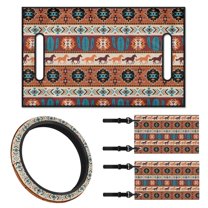 Jeiento Golf Cart Seat Cover 4 Pack with Steering Wheel Cover and Golf Cart Flags Navajo Horse Pattern 2 Seat Golf Cart Cushion Cover Steering Wheel Cover Decoration 2PCS Club Car Flag