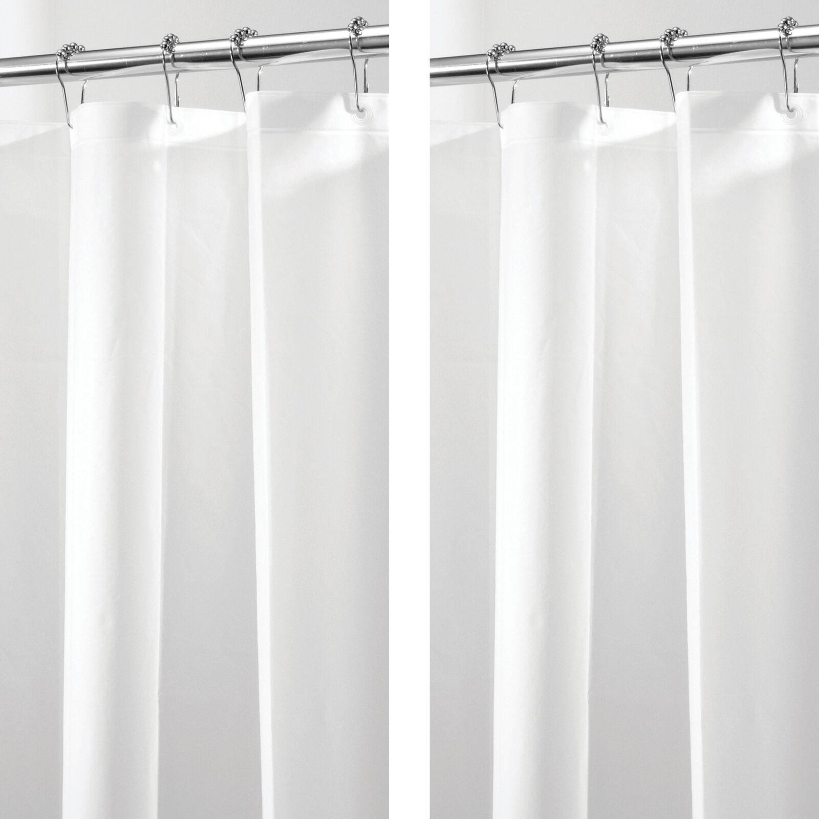 mDesign Plastic Transparent Shower Curtain Liner - Water-Resistant, PEVA, 3-Gauge, No Odor, Inner Shower Curtain Liner for Bathroom, Shower, and Tub - 2 Pack - White