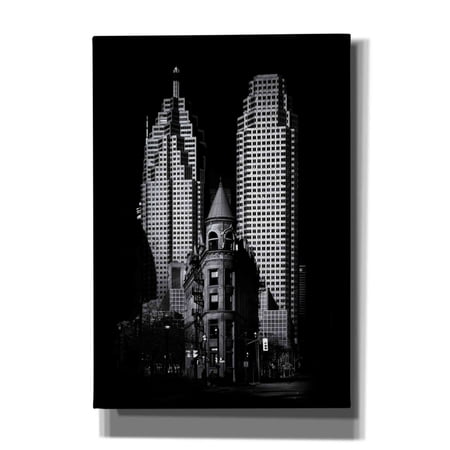 Epic Graffiti 'Gooderham Flatiron Building And Toronto Downtown No 2' by Brian Carson, Giclee Canvas Wall Art, 18"x26"