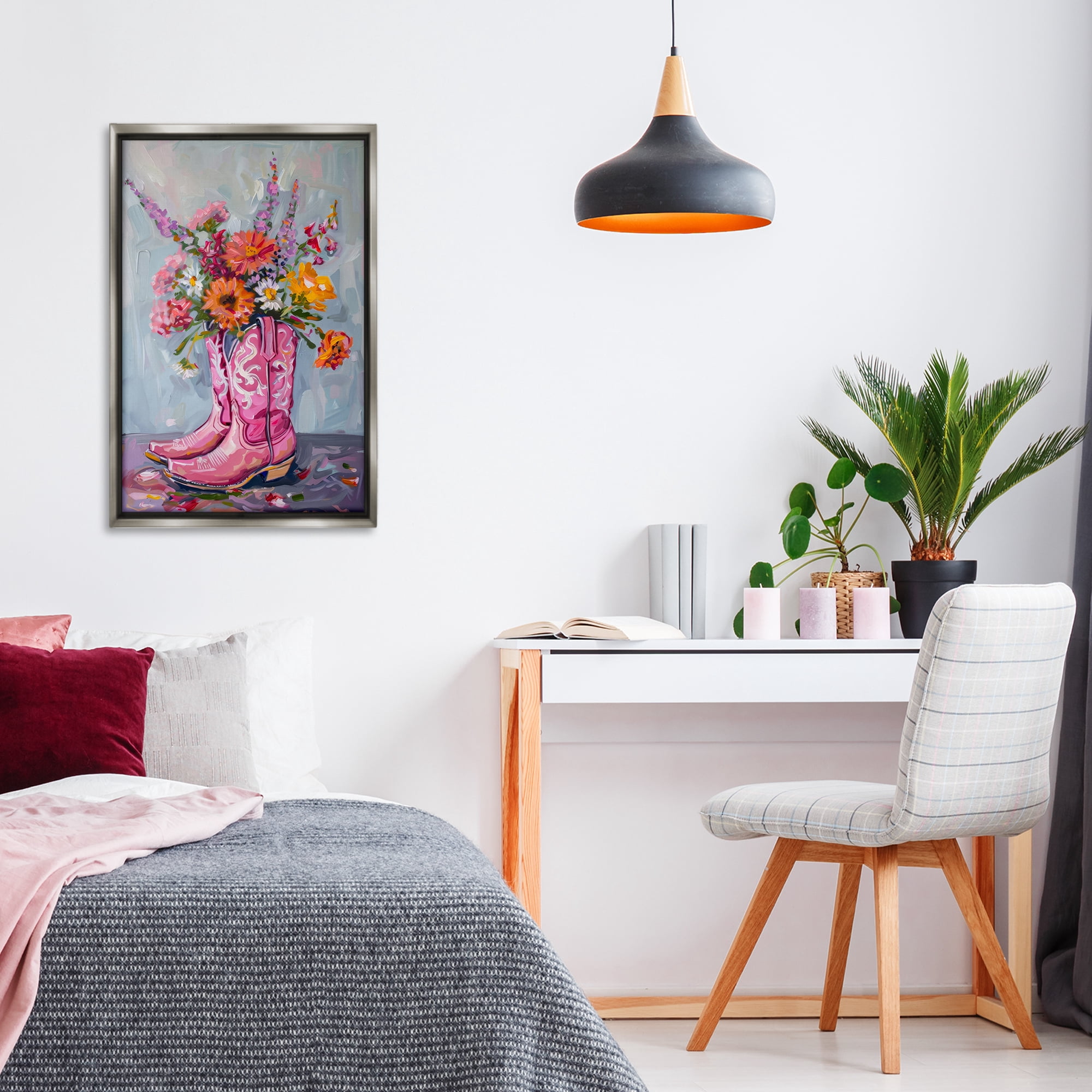 Stupell Industries Floral Cowboy Boots Plants & Flowers Painting Gray Floater Framed Canvas Art Print Wall Art, 21 x 31