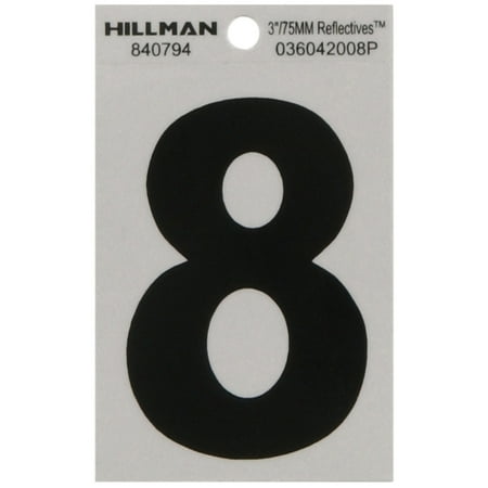 Hillman 840794 3" Black and Silver Reflective Poly-Film Adhesive Number 8