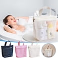 thumbnail image 1 of mfyjkho Bolso de mano de malla con diseño ahuecado, organizador de maquillaje portátil para playa, natación y baño, color rosa., 1 of 8