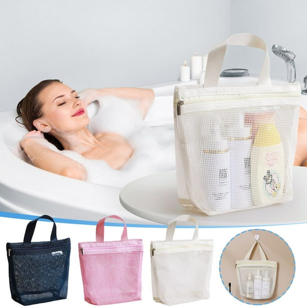 Bolso de mano de malla para baño | Diseño ahuecada y transpirable | Almacenamiento portátil de maquillaje y artículos de tocador | Bolsa de viaje Beach Swim | Gran capacidad | Ligero y duradero |