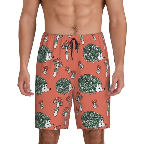 Fotbe Hedgehog Mushroom Pantalones Cortos de Pijama para Hombre, Ropa de Dormir, Pantalones de Pijama Cortos para Hombre-4X-Large