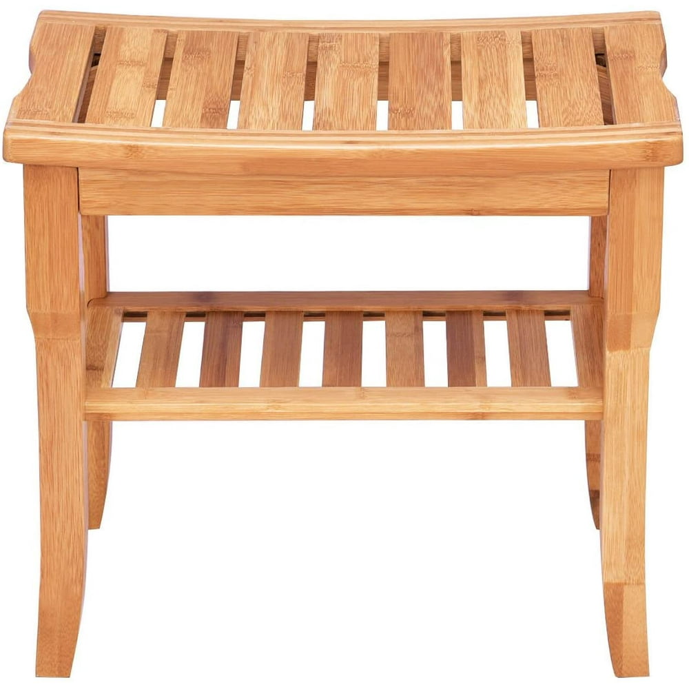 Giantex Shower Bench Bamboo with Extra Storage Shelf, Waterproof