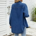 thumbnail image 5 of Distressed Denim Shirt Jacket for Women Vintage Washed Oversized Jean Shacket Button Down Coat with Frayed Details Streetwear Style, 5 of 8