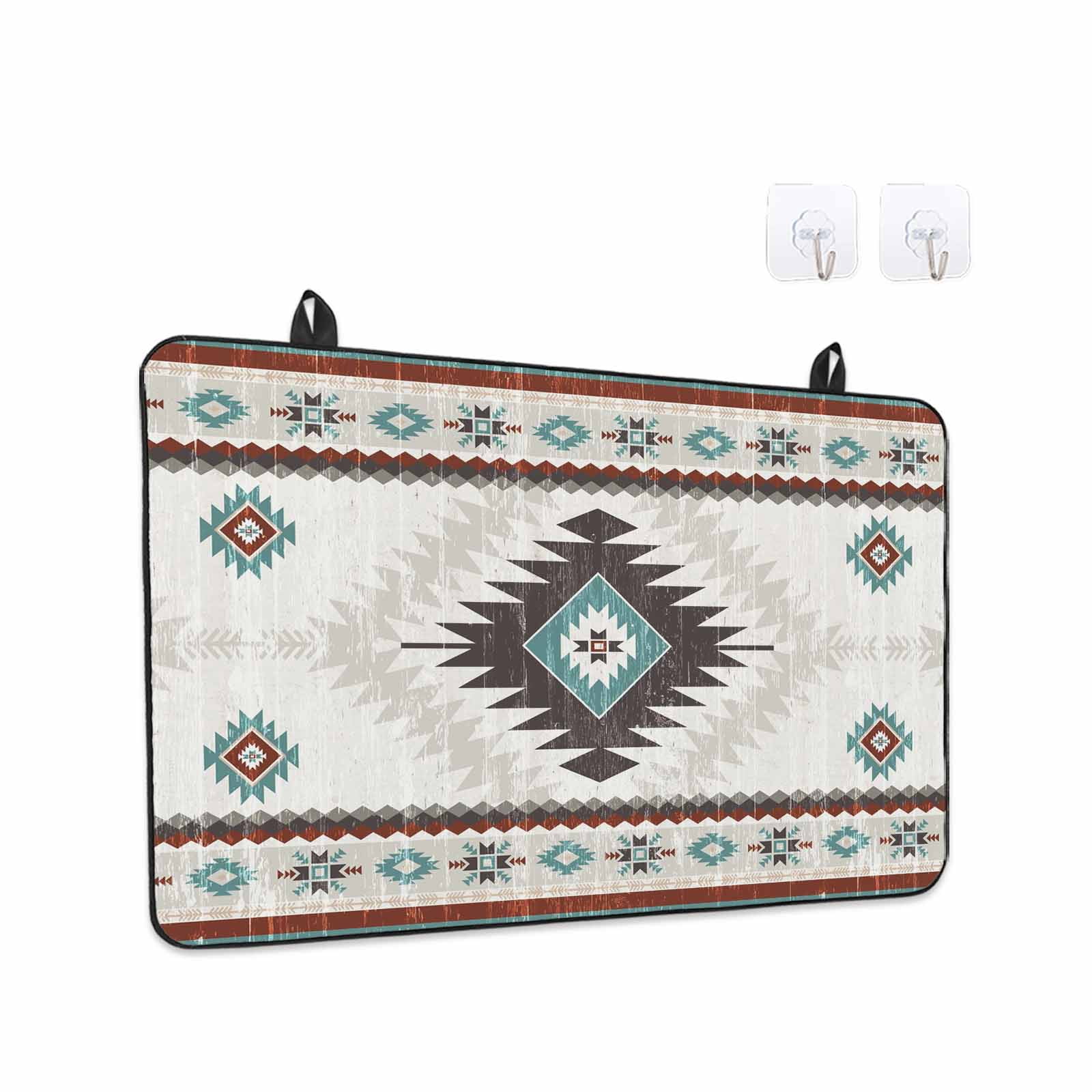 Turquoise Beige Boho Stove Top Cover for Electric Stove, Heat-proof & Non Slip Glass Top Stove Cover Protector, Vintage Ethnic Tribal Southwestern Kitchen Flat Cooktop Rubber Mat 36x21 Inches